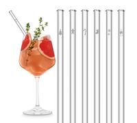 Halm Glass Drinking Straws - Festive Edition for Christmas - 6 Straight 20 cm Reusable Glass Sippers - Includes Plastic-Free Cleaning Brush