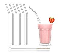 Halm Glass Straws Bent - 6X 9 Inch Reusable Drinking Straws + Plastic-Free Cleaning Brush - Dishwasher Safe - Eco-Friendly - Perfect for Smoothies, Cocktails - Made in Germany