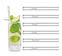 Halm Glass Straws Set Cheers Edition International in 6 Different Languages Cheers Santé Salud CIN-CIN Dishwasher Safe Reusable