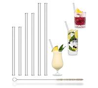 Halm Glass Straws Set of 6 with 3 Lengths Transparent Reusable Glass Drinking Tubes Made from Special Glass + Cleaning Brush Healthy Glass Sippers, for Cocktail, Smoothie eco-Friendly