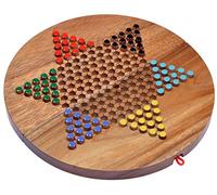 Halma Gr. XL - Stern Halma - Chinese Checkers - Strategiespiel - Gesellschaftsspiel aus Holz mit rundem, klappbarem Spielbrett