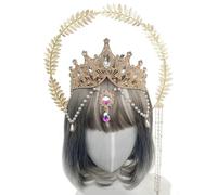 Halo-Crown Headband for Women Virgin-Mary Wedding Headband Sun Hairband Leaf Headdress Party Headpiece