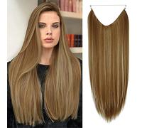 Halo Hair Extensions Invisible Secret Wire Hair Extensions One Piece Long Straight Synthetic Hairpieces for Women Natural Heat Temperature Fiber (22 Inch, Ginger Brown Mix Bleach Blonde)