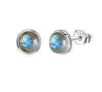 Halo/Heart/Round Gemstone Earrings Stud Sterling Silver Larimar/Turquoise/Lapis Lazuli/Rose Quartz/Amethyst/Carnelian/Opal Earrings for Women Natural Gemstone Jewelry Gift for Women