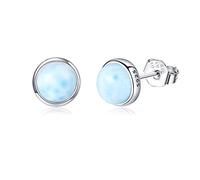 Halo/Heart/Round Gemstone Earrings Stud Sterling Silver Larimar/Turquoise/Lapis Lazuli/Rose Quartz/Amethyst/Carnelian/Opal Earrings for Women Natural Gemstone Jewelry Gift for Women