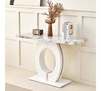 halo high gloss console table in white and milo marble effect