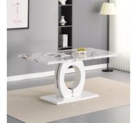 halo high gloss dining table in white and milo marble effect
