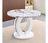 halo high gloss dining table round in white milo marble effect