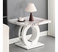 halo high gloss lamp table in white and milo marble effect
