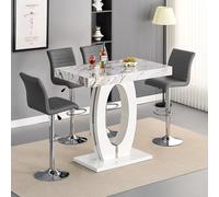 halo milo marble effect bar table with 4 ripple grey stools