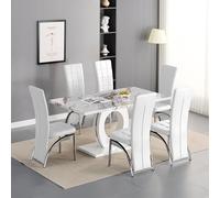 halo milo marble effect dining table 6 ravenna white chairs
