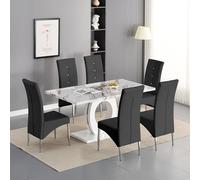 halo milo marble effect dining table 6 vesta black chairs