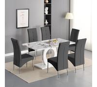 halo milo marble effect dining table 6 vesta grey chairs