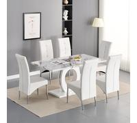 halo milo marble effect dining table 6 vesta white chairs