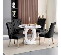 halo milo marble effect round dining table 4 imperial black chairs