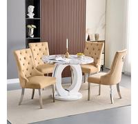 halo milo marble effect round dining table 4 imperial champagne chairs