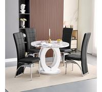 halo milo marble effect round dining table 4 ravenna black chairs