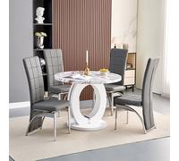 halo milo marble effect round dining table 4 ravenna grey chairs