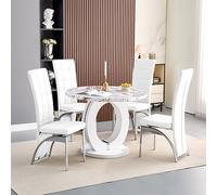 halo milo marble effect round dining table 4 ravenna white chairs