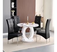 halo milo marble effect round dining table 4 vesta black chairs