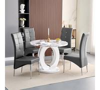 halo milo marble effect round dining table 4 vesta grey chairs
