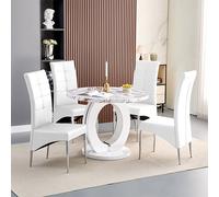 halo milo marble effect round dining table 4 vesta white chairs
