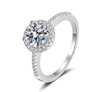 Halo Moissanite Engagement Ring 1ct/2ct GRA Certified,4-Prong Wedding Band 925 Silver D-VVS EX Cut(10, 1 CT)