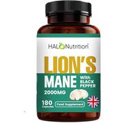 Halo Nutrition Lion’s Mane Mushroom Capsules 2000mg with Black Pepper - 180 Vegan Capsules, High Strength 15:1 Extract, Cognitive & Focus Support, UK Made Supplement