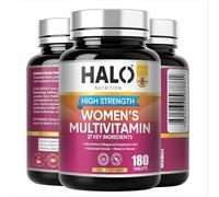 Halo Nutrition Women's Multivitamin Tablets 180 Count - High Strength Daily Vitamins & Minerals with Marine Collagen, Hyaluronic Acid, Biotin, Zinc & Iron - Immune, Energy, Hair, Skin & Nail Support