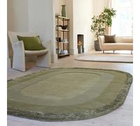 Halo Scandinavian Plain Luxury Oval Rugs for Elegant Homes, Living Room, Bedroom Hand Tufted Bordered Super Soft Shiny Viscose Yarn Wool Quality Area Rug Sage Green Extra Large 200x290 cm (6'7"x9'6")