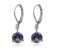 Halo Sparkle Teardrop Leverback Earrings for Women 18K White Gold Plated Opal/Cubic Zirconia Dangle Lightweight Hypoallergenic Jewelry Gifts for Wedding, Brass, Cubic Zirconia