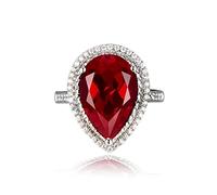 Halo Teardrop Pear Shape Simulated Bridal Ring Ruby Garnet Ring 925 Sterling Silver Red Gem pear Shaped Rhodium Plated Promise Ring for Her Valentine's Day Size 5