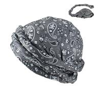 Halo Turban for Men Durag Raw Edge Bandana Hat Pullover Hat Printed Stretchy Head Scarf Silky Satin Lined Halo Turban Twisted Straps Sweat Head Wrap (UK, Alpha, One Size, Black)
