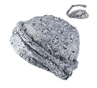 Halo Turban for Men Durag Raw Edge Bandana Hat Pullover Hat Printed Stretchy Head Scarf Silky Satin Lined Halo Turban Twisted Straps Sweat Head Wrap (UK, Alpha, One Size, Grey)