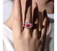 Halo Wedding Ring Lab Created Ruby Rings for Women Sterling Silver 18K White Gold Silver Heart with 2.04CT Created Ruby and Moissanite Size L 1/2 Solid Not Plated Upgrade 3.0 for Wife Mothers Day