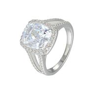 Halo Wedding Rings for Girlfriend, Solid 18 Karat White Gold Promise Rings with 4ct Moissanite Real Gold Women's Anniversary Bands Size U 1/2