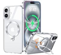 HaloArt 360° Rotating Magnetic Stand Cover for iPhone 16 [Stable CD Ring Holder for MagSafe] [No.1 Magnetic Power & Military Protection] Slim Shockproof Protective Case, Transparent