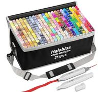Halobios 264 Colors Marker Set, Permanent Alcohol Markers, Dual Tip Fine & Chisel Colouring Pens for Drawing Sketching Colouring Books, Art Marker for Adults Artists with Shoulder Strap Carrying Case