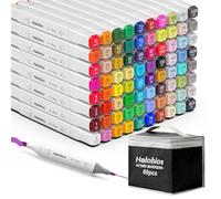 Halobios 80 Colors Marker Set, Permanent Alcohol Markers, Dual Tip Fine & Chisel Art Markers for Drawing, Sketching, Anime, Manga, Adult Colouring Pens for Kids Students Artists with Carrying Case