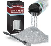 Halobios Extra Fine Glitters, Holographic Silver Glitter, 180g(6.35oz) Ultra Fine Glitters, 1/128" Resin Glitter Powder for Hair Body, Nails, Arts and DIY Crafts Decoration