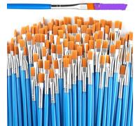 Halobios Paint Brushes Bulk 100 Pcs Set, Flat Nylon Hair Brushes Suitable for Acrylic, Oil, Watercolor, Rock Painting, Body Face Nail Art, Drawing and Art Supplies for Kids and Adults.