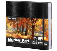 Halobios Sketchbook for Artists Hardcover, 120 lb/200 GSM Very Thick Paper, 8.3”x8.3” Professional Marker Drawing Pad for Alcohol Markers Graffiti, Sketching, Portrait, 80 Sheets/160 Pages