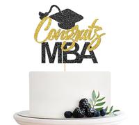 Halodete Congrats MBA Cake Topper - Congrats Grad Cake Decor - College MBA Graduation Party Decorations Supplies, Glitter Black Gold