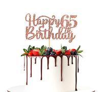 Halodete Glitter Happy 65th Birthday Cake Topper - 65th Birthday/Anniversary Party Supplies - Cheers to 65 Years Party Decoration Rose Gold