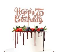 Halodete Glitter Happy 75th Birthday Cake Topper - 75th Birthday/Anniversary Party Supplies - Cheers to 75 Years Party Decoration Rose Gold