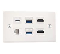 Halokny 6-Port HDMI USB3.0 CAT Type-C Wall Plate - 2 HDMI Keystone Jack, 2 USB 3.0, 1 Type C, 1 CAT6 RJ45 Keystone Jack for Face Plate, White (HK-W-10099)