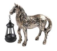 HaloModora Whimsical Solar Garden Horse with Lantern for Outdoor Decoration and Soft Ambient Night Illumination (Bronze lights)