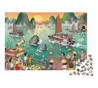 Halong Bay Junk Boat Jamboree Wooden Jigsaw Puzzle Waterproof 1000 Piece Puzzles for Adults Fun Home Decoration