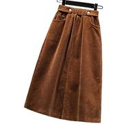 Halongz Plus Size Women's Long Corduroy A-line Midi Skirt Autumn and Winter High Waist Skirts, Auburn, 5XL