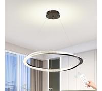 HALOPNCT Chandelier Ceiling light Modern Led Ring Black Ring Led Pendant Light with Remote Dimmable 1 Ring 23.6" Round Crystal for Kitchen Island Dining Room Living Room